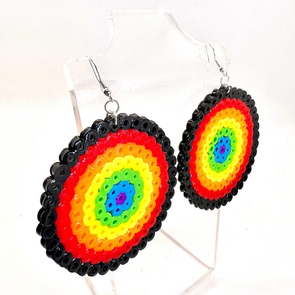 Large Rainbow Earrings - Pride Earrings - Perler Earrings - Statement Earrings - Picture 6 of 9